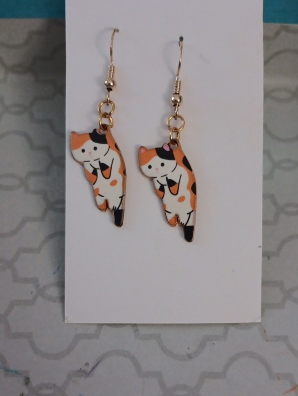 🐈Cute Calico Cat Dangle Drop Earrings New!